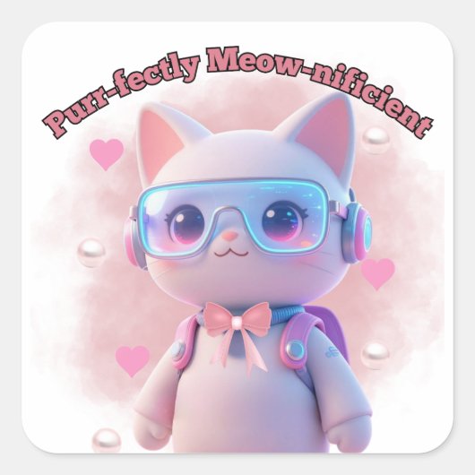 Purr-fectly Meow-nificient Cat Sticker スクエアシール (正面)