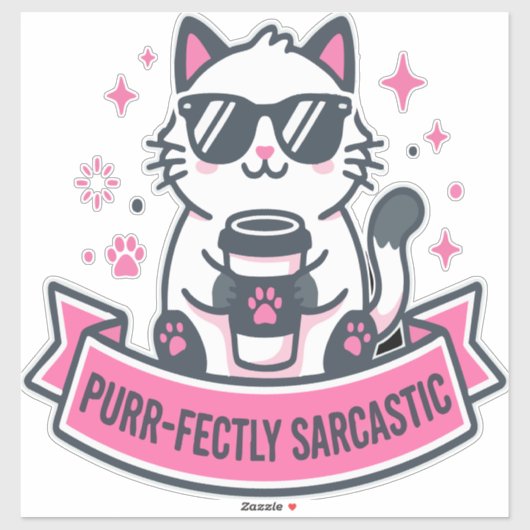 Purr-fectly Sarcastic White Cat Sticker シール (シート)