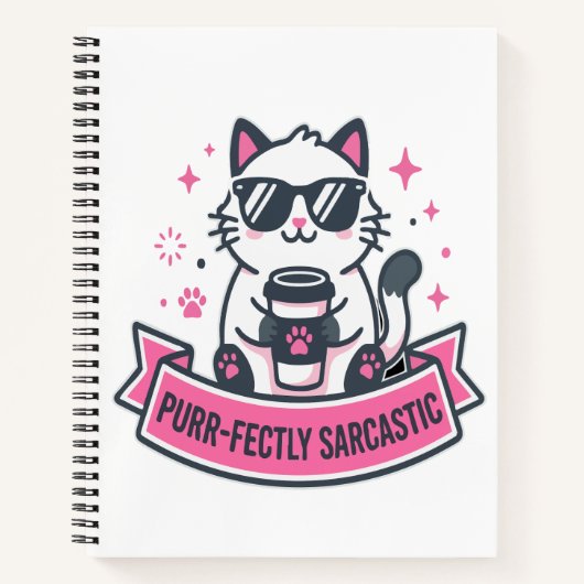 Purr-fectly Sarcastic White Cat Sticker ノートブック (正面)