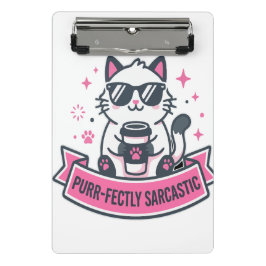 Purr-fectly Sarcastic White Cat Sticker ミニクリップボード