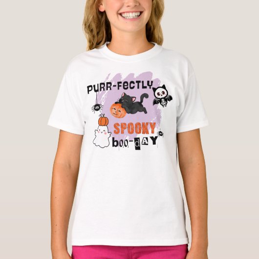 Purr-fectly Spooky Boo-day Cat Halloween Birthday Tシャツ (正面)