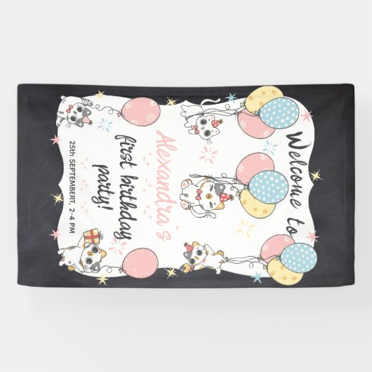 Purr-fecutly One: Catテーマ1歳の誕生日パーティー 横断幕 (横)