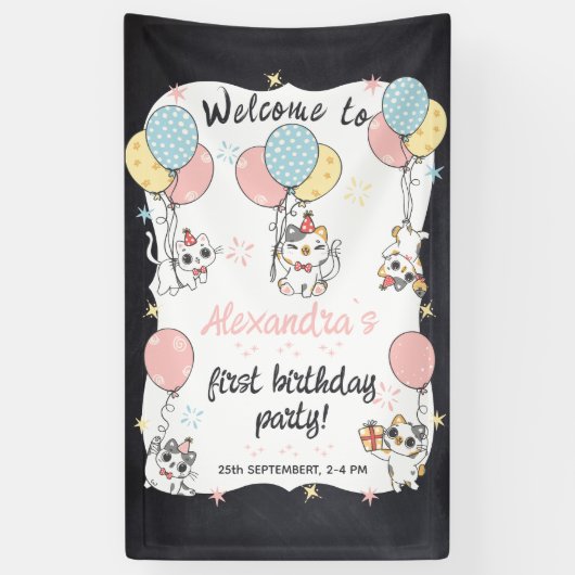 Purr-fecutly One: Catテーマ1歳の誕生日パーティー 横断幕 (縦)