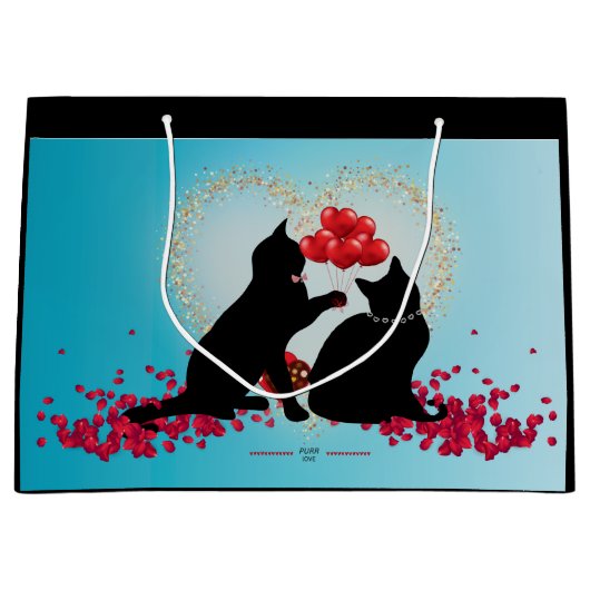 Purr Love - Cat Valentine Balloons -抱き枕 ラージペーパーバッグ (正面)