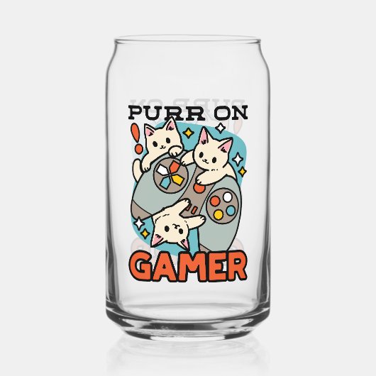 Purr On Gamer – かわいいキャットゲームデザイン ガラス缶 (正面)