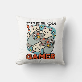 Purr On Gamer – かわいいキャットゲームデザイン クッション