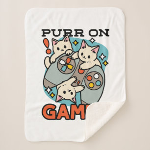Purr On Gamer – かわいいキャットゲームデザイン シェルパブランケット