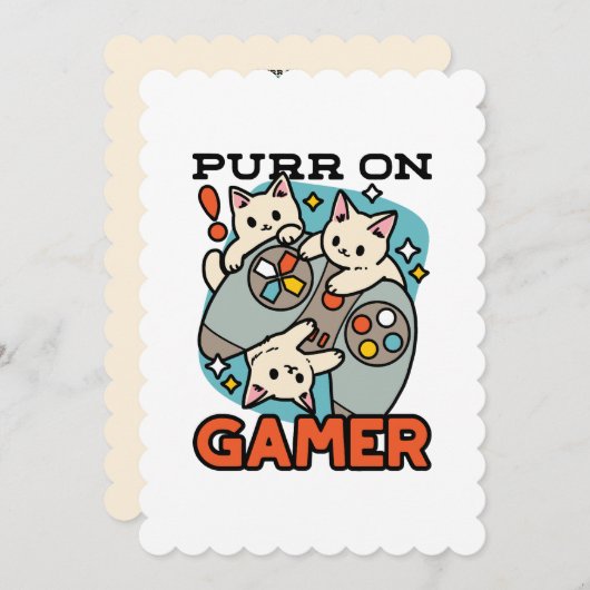 Purr On Gamer – かわいいキャットゲームデザイン シーズンカード (正面/裏面)