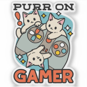 Purr On Gamer – かわいいキャットゲームデザイン シール