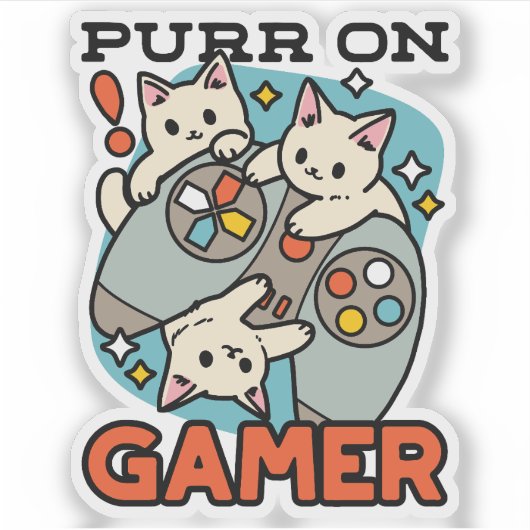 Purr On Gamer – かわいいキャットゲームデザイン シール (正面)