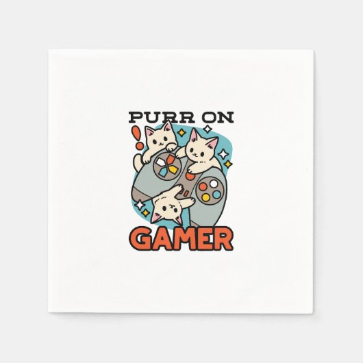 Purr On Gamer – かわいいキャットゲームデザイン スタンダードカクテルナプキン (正面)