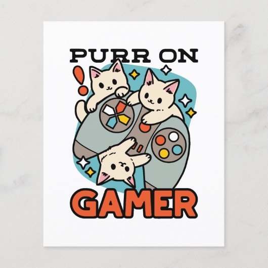 Purr On Gamer – かわいいキャットゲームデザイン チラシ (正面)
