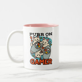 Purr On Gamer – かわいいキャットゲームデザイン ツートーンマグカップ