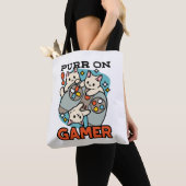 Purr On Gamer – かわいいキャットゲームデザイン トートバッグ (クローズアップ)