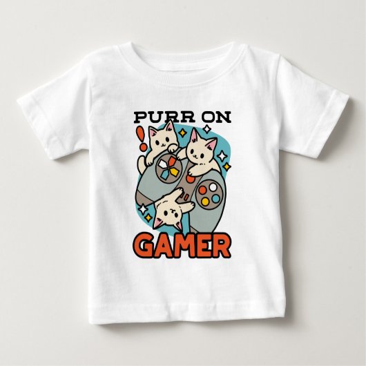 Purr On Gamer – かわいいキャットゲームデザイン ベビーTシャツ (正面)