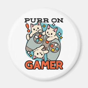 Purr On Gamer – かわいいキャットゲームデザイン マグネット