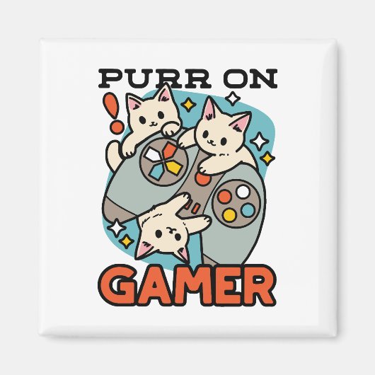 Purr On Gamer – かわいいキャットゲームデザイン マグネット (正面)