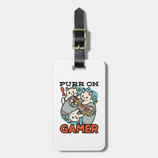 Purr On Gamer – かわいいキャットゲームデザイン ラゲッジタグ (正面縦)
