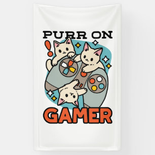 Purr On Gamer – かわいいキャットゲームデザイン 横断幕