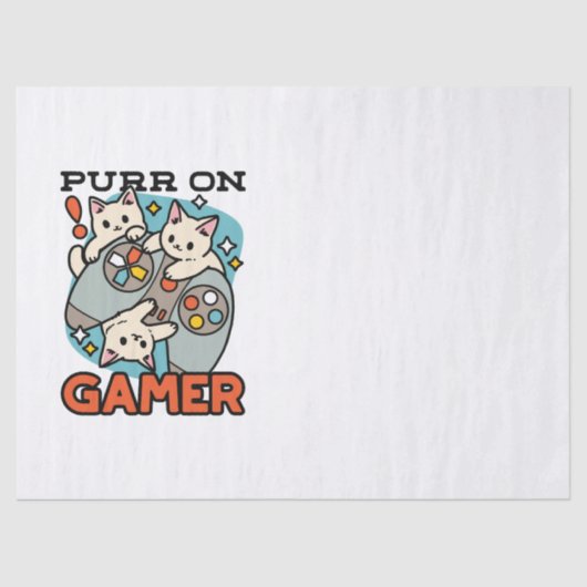 Purr On Gamer – かわいいキャットゲームデザイン 薄葉紙 (正面)