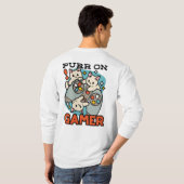 Purr On Gamer – かわいいキャットゲームデザイン Tシャツ (裏面フル)