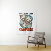Purr On Gamer - かわいい猫のゲーミングデザイン タペストリー (インサイチュ)