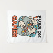 Purr On Gamer - かわいい猫のゲーミングデザイン タペストリー (正面(横))