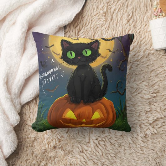 Purranormal Cativity Black Cat Halloween Pillow クッション (ブランケット)