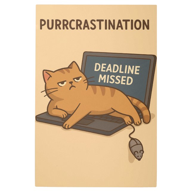Purrcrastination メタルプリント (正面)