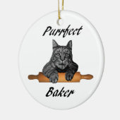 Purrfectのパン屋猫のギフト熱狂するな猫の女性 セラミックオーナメント (左)