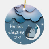 Purrfect Christmas Cats on the Moon Custom セラミックオーナメント (正面)