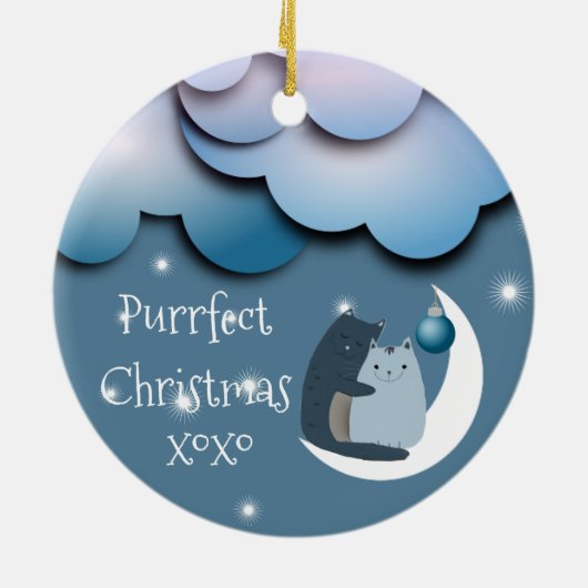 Purrfect Christmas Cats on the Moon Custom セラミックオーナメント (裏面)