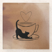 Purrfect Coasters Set: Coffee & Cats ガラスコースター (正面)