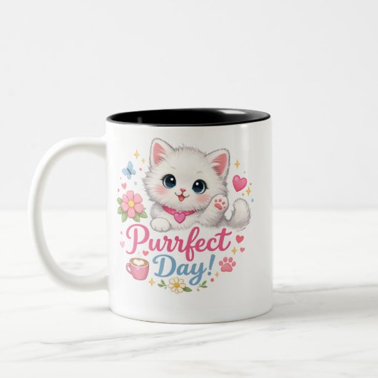 Purrfect Day Cute Cat Coffee Mug ツートーンマグカップ (左)