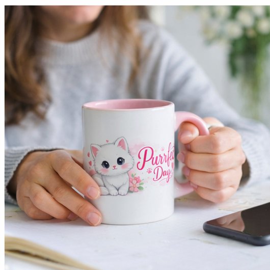 Purrfect Day Cute Pink Cat Mug マグカップ