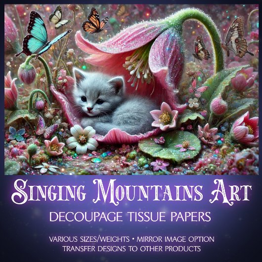 Purrfect Garden Cat Magic Decoupage  薄葉紙