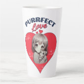 Purrfect Love Cute Cat Girl Heart Illustration カフェラテマグ (正面)