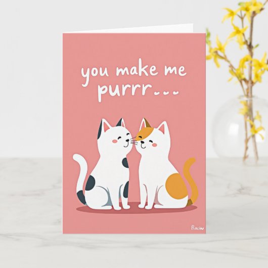 Purrfect Love Cute Cats Card カード (黄色い花)