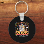 Purrfect New Year 2026 Cute Cat Fireworks Celebrat キーホルダー (正面)