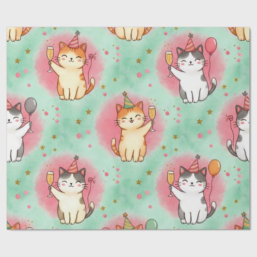 Purrfect Party Cats – Festive Celebration Pattern ラッピングペーパー (フラット)