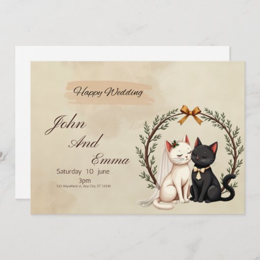 Purrfect Union: John and Emma's Whimsical Wedding 招待状 (正面/裏面)