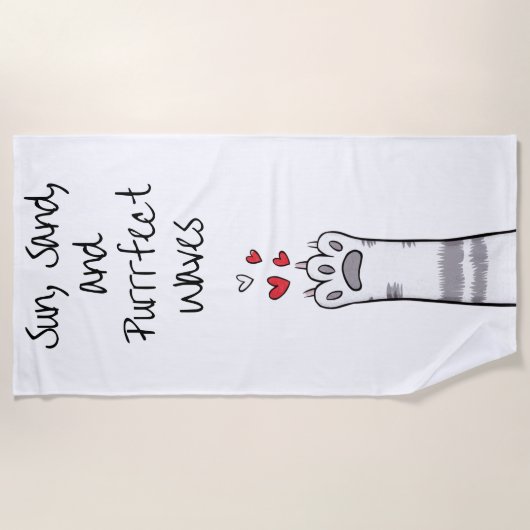 Purrfect Waves Pawesome ビーチタオル (正面)