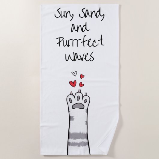 Purrfect Waves Pawesome ビーチタオル (正面)