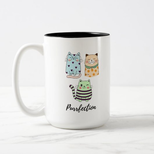 Purrfection Cute Kawaii Pattern Cats Art ツートーンマグカップ (左)