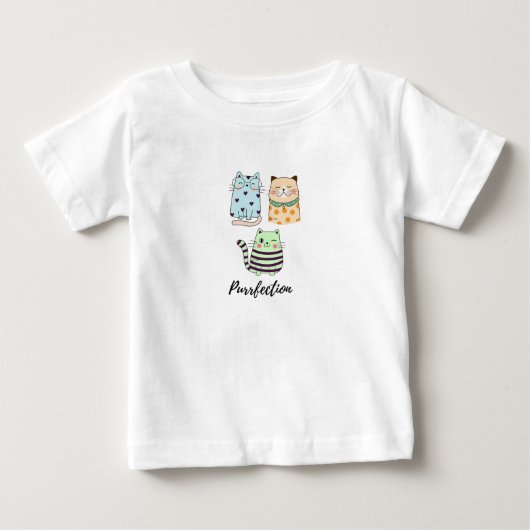 Purrfection Cute Kawaii Pattern Cats Art ベビーTシャツ (正面)
