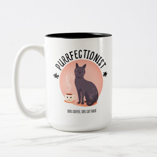 Purrfectionist Cat Mom Coffee Lover Funny Quote ツートーンマグカップ (左)