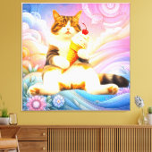 Purrfectly Asleep – Cat Holding Ice Cream Cone キャンバスプリント (インサイチュ (リビング))