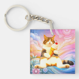 Purrfectly Asleep – Cat Holding Ice Cream Cone キーホルダー