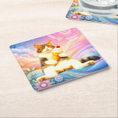 Purrfectly Asleep – Cat Holding Ice Cream Cone スクエアペーパーコースター (アングル)