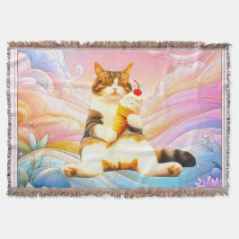 Purrfectly Asleep – Cat Holding Ice Cream Cone スローブランケット